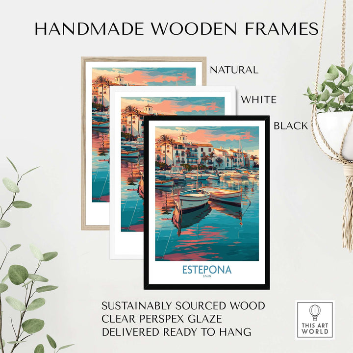 Estepona Spain Sunset Marina Art Print | Andalusian Coastal Poster in handmade wooden frames.