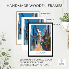 Estepona Spain Art Print | Spanish Architecture Poster with handmade wooden frames in natural, white, and black colors.