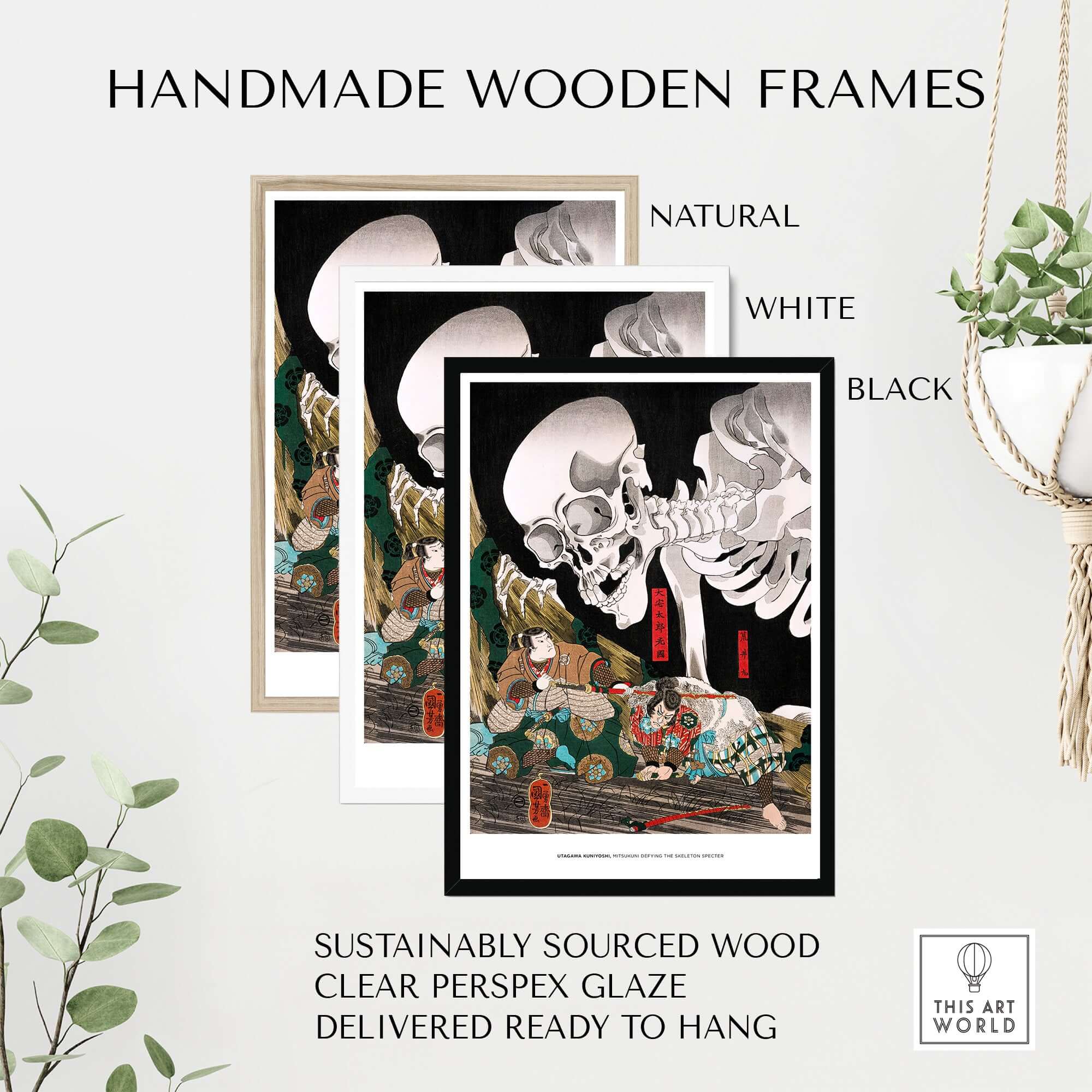 Exhibition Art Print Utagawa Kuniyoshi Skeleton Spectre Japanese Ukiyo-e Poster Wall Art in handmade wooden frames