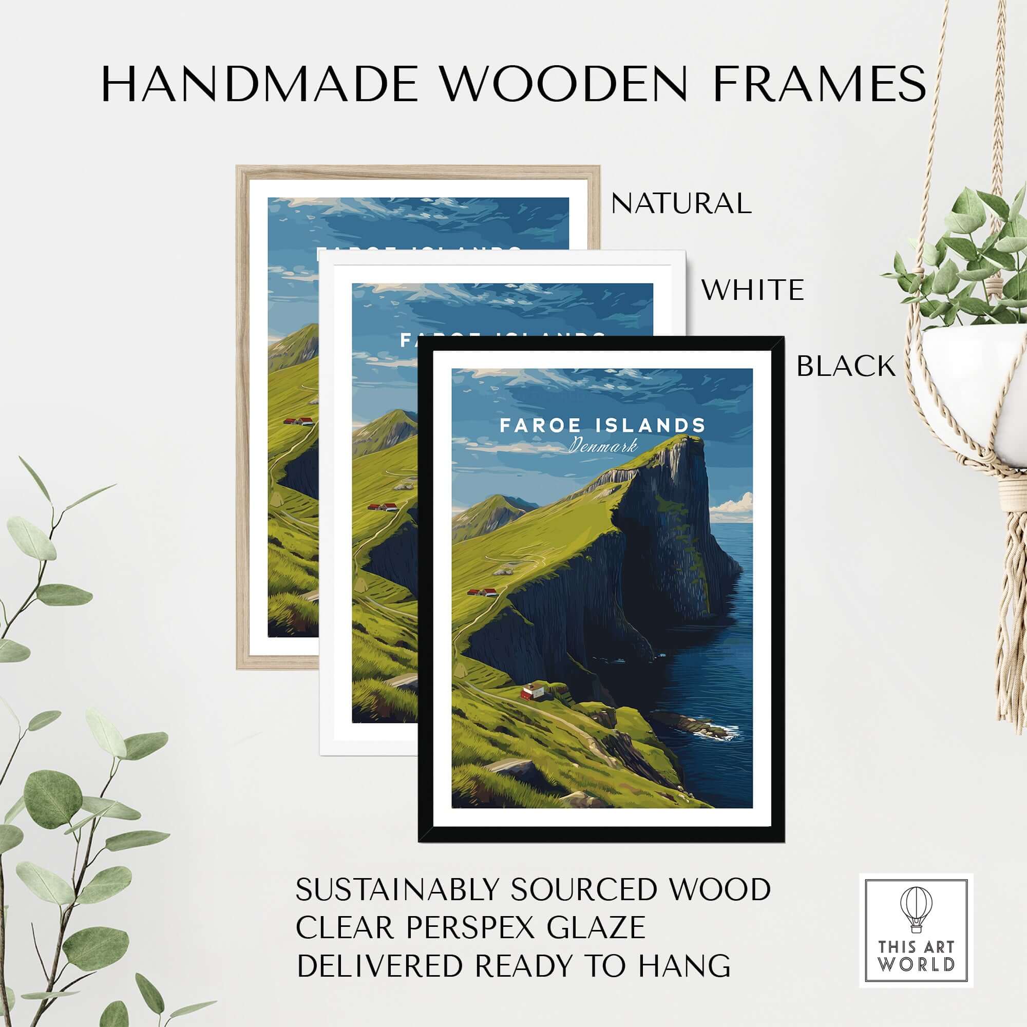 Faroe Islands Kalsoy Dramatic Scenery Print | Nordic Adventure Wall Art in handmade wooden frames, natural, white, and black.