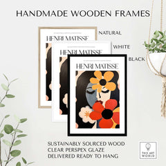 Matisse Art Prints -  Woman with Flowers Abstract Art Print framed in handmade wooden frames in natural, white, and black.