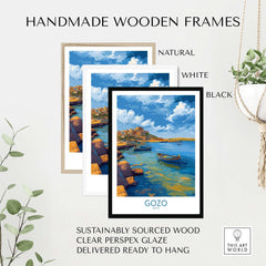 Gozo Malta Coastal Village Art Print | Traditional Boats Poster in handmade wooden frames