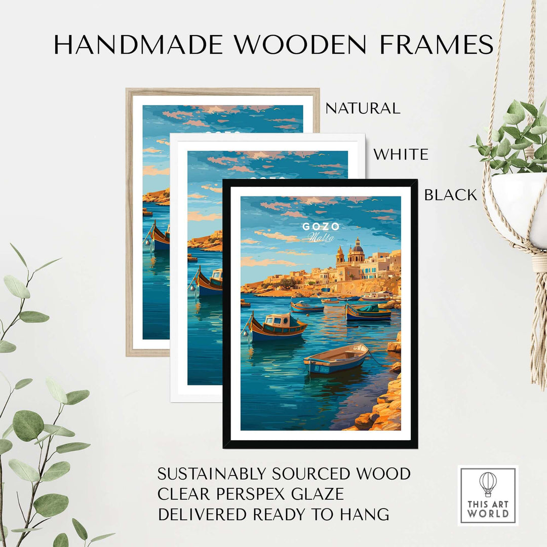 Gozo Poster - Mediterranean Print | Maltese Island Wall Decor in handmade wooden frames.
