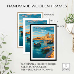 Handmade wooden frames for Gozo Poster - Mediterranean Print | Maltese Island Wall Decor in natural, white, and black.