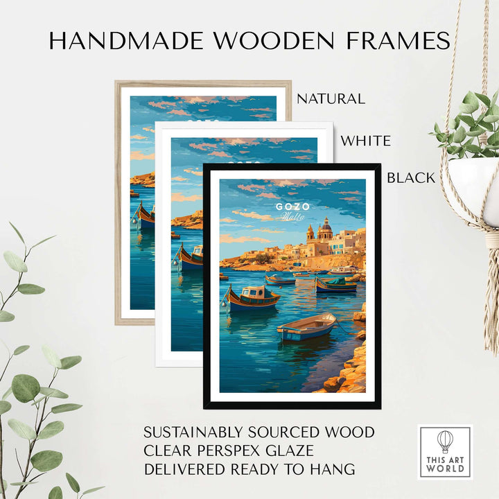 Gozo Poster - Mediterranean Print | Maltese Island Wall Decor in handmade wooden frames.