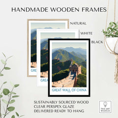 The Great Wall of China Historic Landmark Print - Ancient Wonder Wall Art in handmade wooden frames.