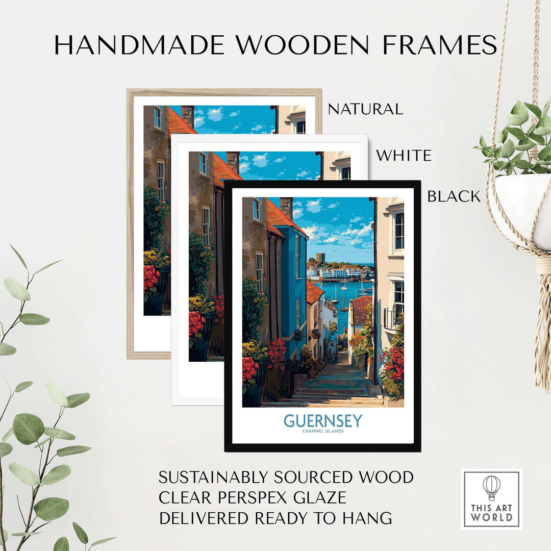 Guernsey St Peter Port Castle Cornet Art Print | Colourful Town Poster framed in handmade wooden frames