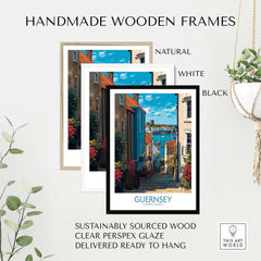 Guernsey St Peter Port Castle Cornet Art Print | Colourful Town Poster with handmade wooden frames in natural, white, and black.