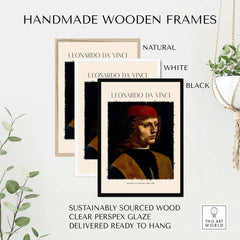Handmade wooden frames for Leonardo da Vinci Art Print - Portrait of a Musician 1480s Early Male Portrait Art Print.
