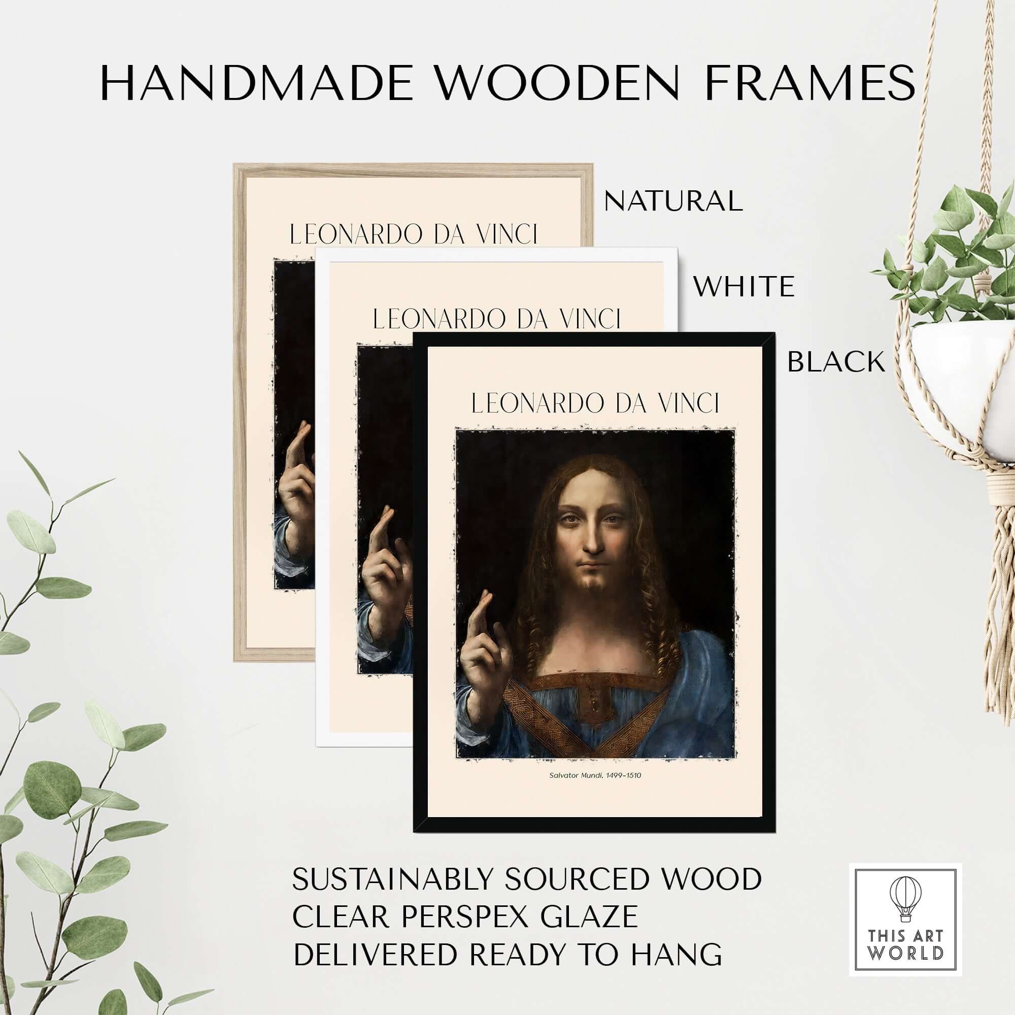 Leonardo da Vinci Salvator Mundi c1500 Portrait of Christ Art Print Poster in handmade wooden frames