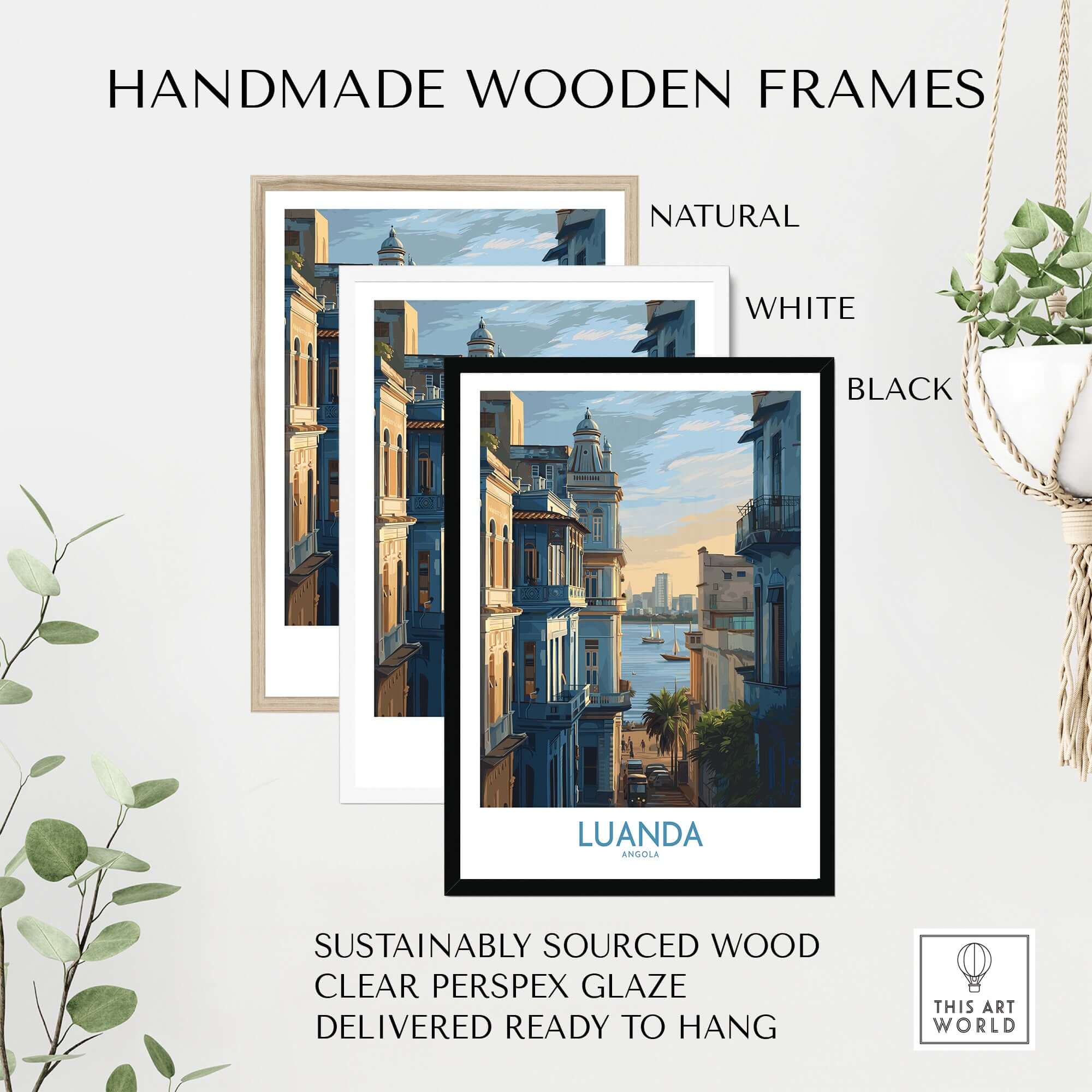 Luanda Poster - Historic Angola Art Print - Portuguese Architecture Wall Art in handmade wooden frames