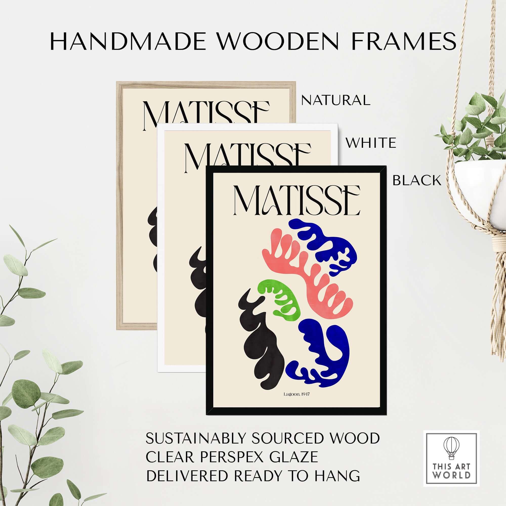 Matisse Art Print Lagoon 1947 Abstract Organic Shapes Wall Art Print in handmade wooden frames.