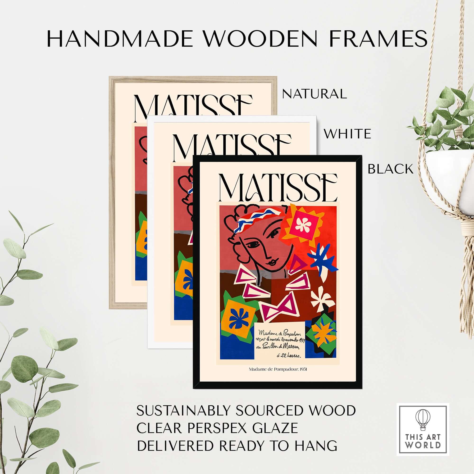 Matisse Art Print Madame de Pompadour 1951 Abstract Collage Poster in handmade wooden frames available in natural, white, and black.