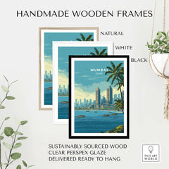 Mumbai India Marine Drive Palm Trees Print - Coastal City Wall Art in handmade wooden frames