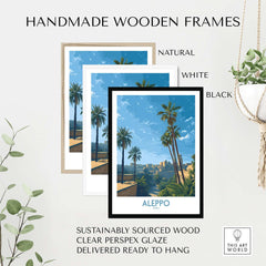 Aleppo Poster - Syria Landscape Print - Middle Eastern Travel Art - Palm Tree Wall Decor in handmade wooden frames
