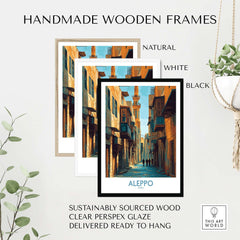 Handmade wooden frames for Aleppo Poster - Syria Travel Print - Middle East Wall Art - Minimalist Decor - A4 A3 A2