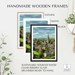 Ashbourne Print - Peak District Village Art - Rural England Travel Poster in handmade wooden frames.