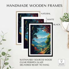Camino de Santiago Lush Forest Landscape Print | Pilgrim Trail Wall Decor in handmade wooden frames