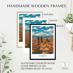 Cusco Peru Rooftops and Cathedral Art Print | Andes Cityscape Poster framed in handmade wooden frames.