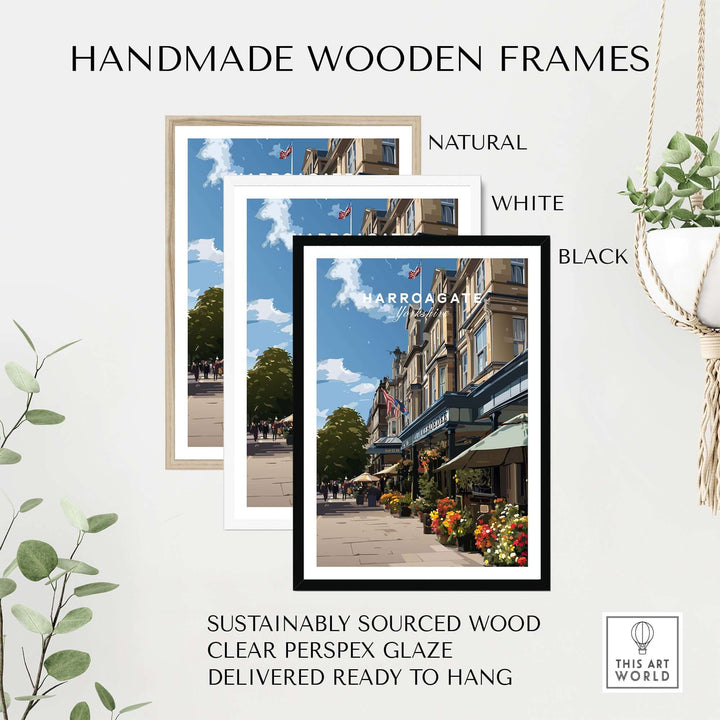 Harrogate Street View Print | Yorkshire Home Decor in handmade wooden frames in natural, white, and black colors.
