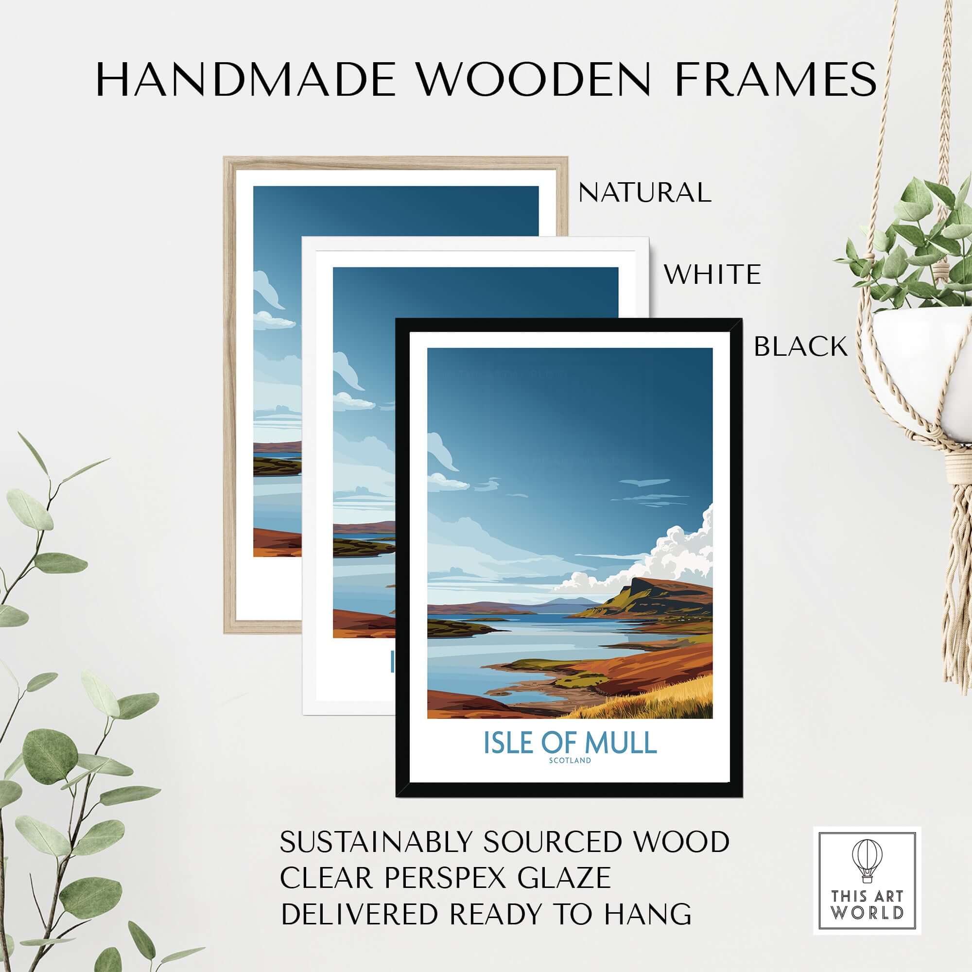 Isle of Mull Scotland Highland Coast Wall Art - Rugged Travel Destination Print in handmade wooden frames.