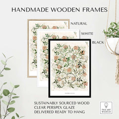 Handmade wooden frames in natural, white, and black for Exhibition Art Print William Morris Jasmine Pattern Floral Botanical Wall Art.