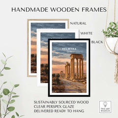 Palmyra Art Print - Roman Columns Poster - Syrian Desert Wall Decor in handmade wooden frames.