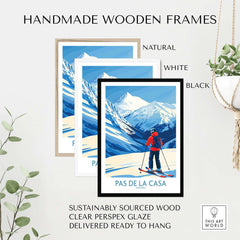 Pas de la Casa Andorra Print | Pyrenees Skiing Poster in handmade wooden frames - natural, white, black options.
