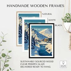 Pas de la Casa Pyrenees Ski Town View Print | Winter Landscape Home Decor in handmade wooden frames.