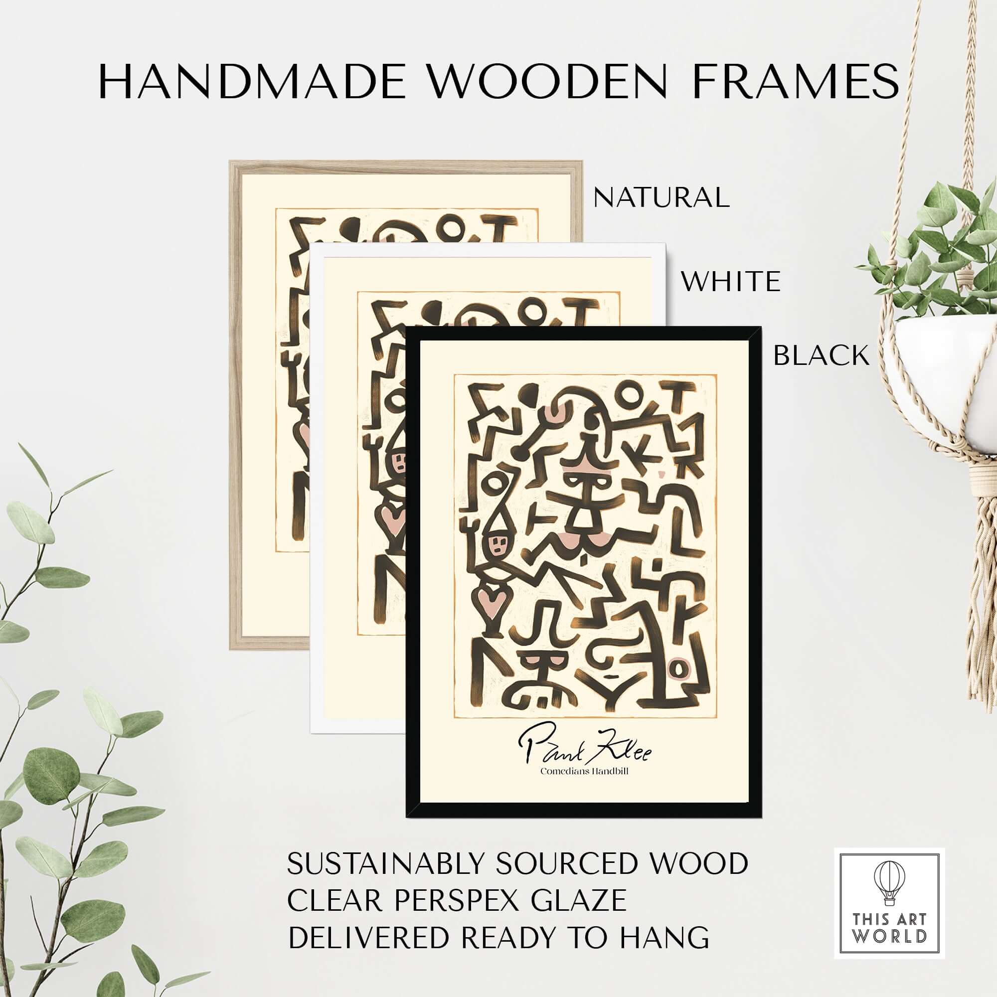 Paul Klee Comedians Handbill Abstract Figures Poster Modern Art Print in handmade wooden frames.