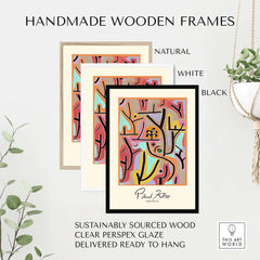 Handmade wooden frames for art prints in natural, white, and black options, made with sustainably sourced wood.