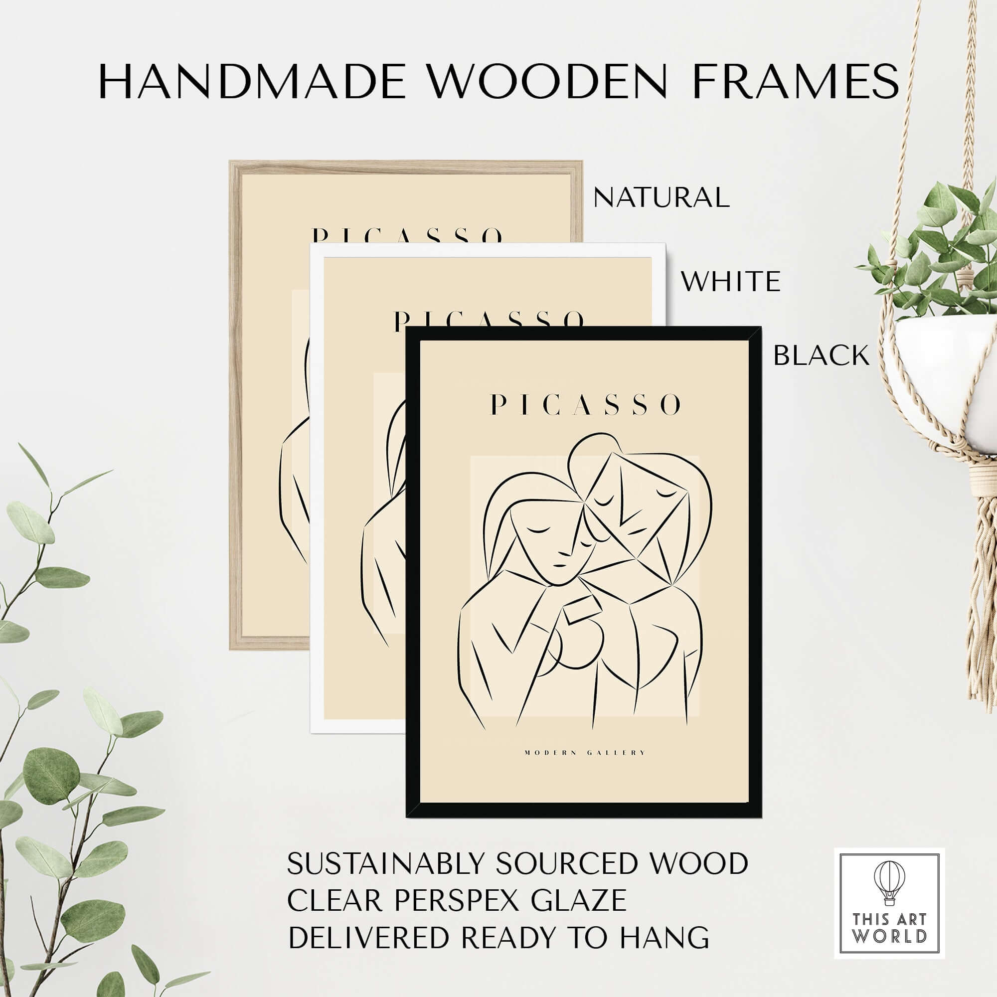 Handmade Wooden Frames for Picasso Abstract Couple Lovers Embrace Line Art Figures Poster Modern Gallery Wall Art
