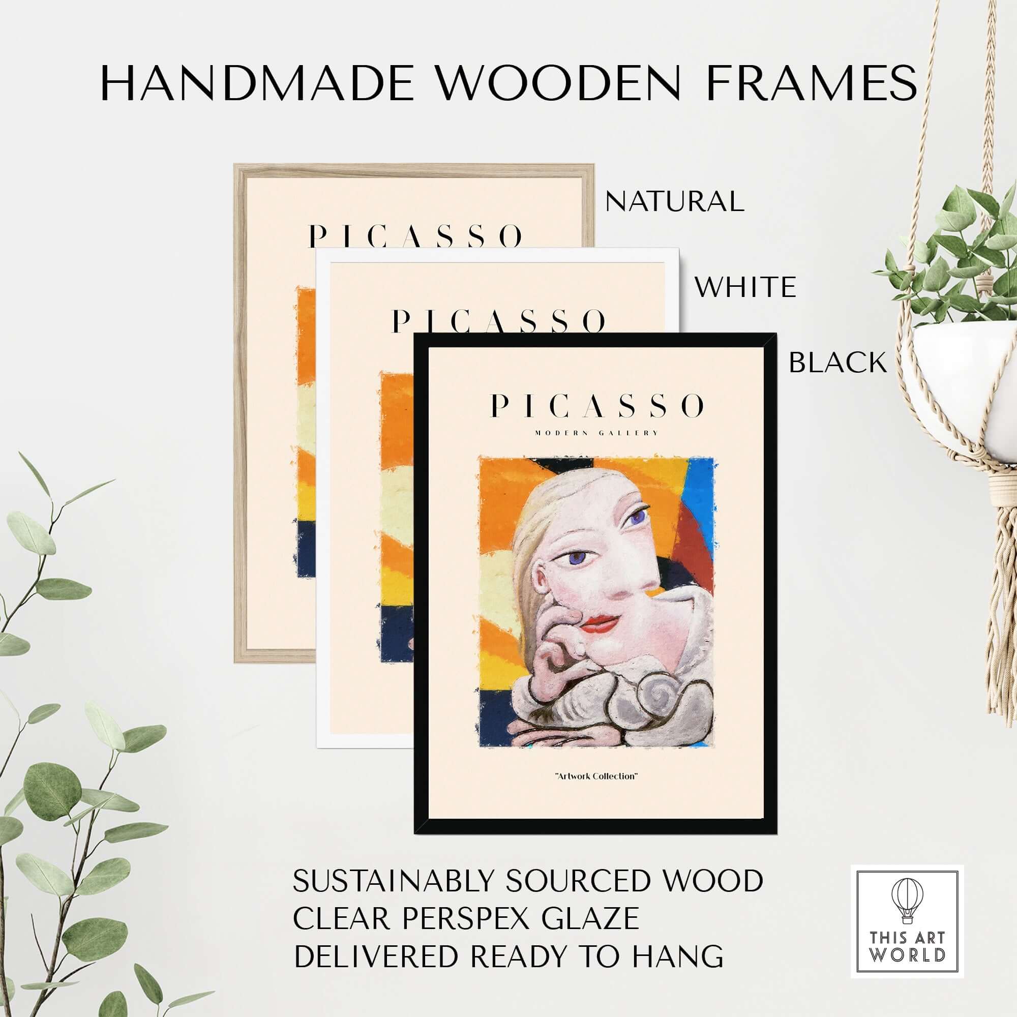Handmade wooden frames in natural, white and black for Picasso Blonde Woman Abstract Portrait Print Cubist Style Poster Artwork Collection.