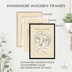 Handmade Wooden Frames for Picasso Smiling Double Face Abstract Portrait Line Art Modern Gallery Poster Print