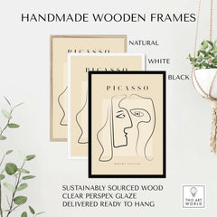 Handmade wooden frames for Picasso Two Faces Abstract Profiles Line Art Modern Gallery Poster Wall Art Print.