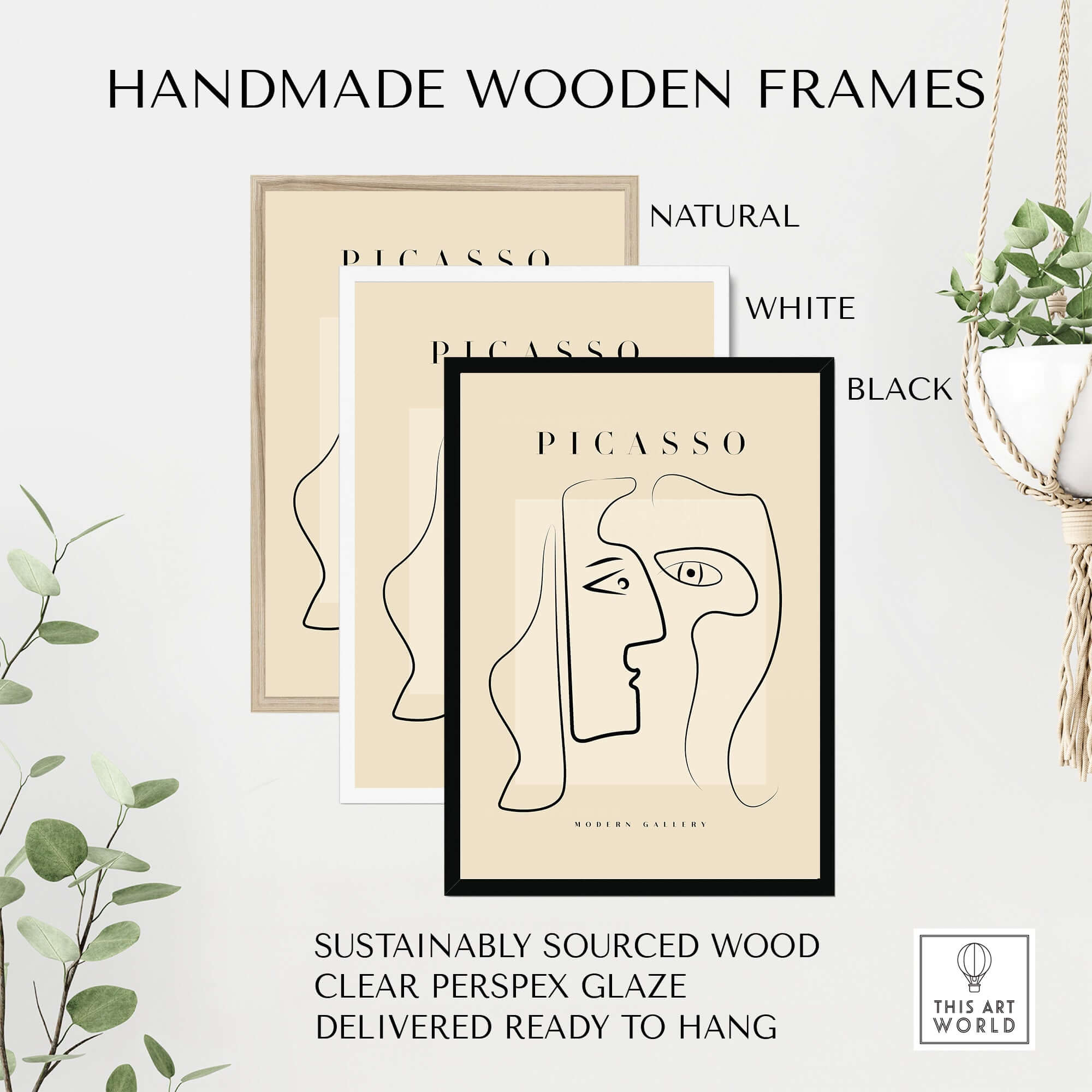 Handmade wooden frames for Picasso Two Faces Abstract Profiles Line Art Modern Gallery Poster Wall Art Print.