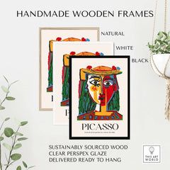 Picasso Portrait Jacqueline Straw Hat 1962 Colorful Abstract Art Print Modern Poster with handmade wooden frames.