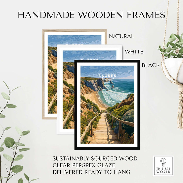 Sagres Algarve Cliffs Beach Print | Portugal Travel Wall Art in handmade wooden frames, available in natural, white, and black.