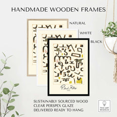 Handmade wooden frames in natural, white, and black finishes for Paul Klee Gesetz Abstract Symbols Modern Art Print Wall Poster Decor.