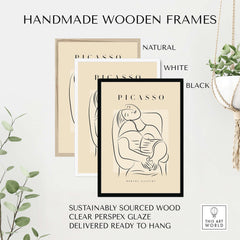 Picasso Reclining Woman Necklace Line Art Figure Poster Modern Gallery Wall Art in handmade wooden frames