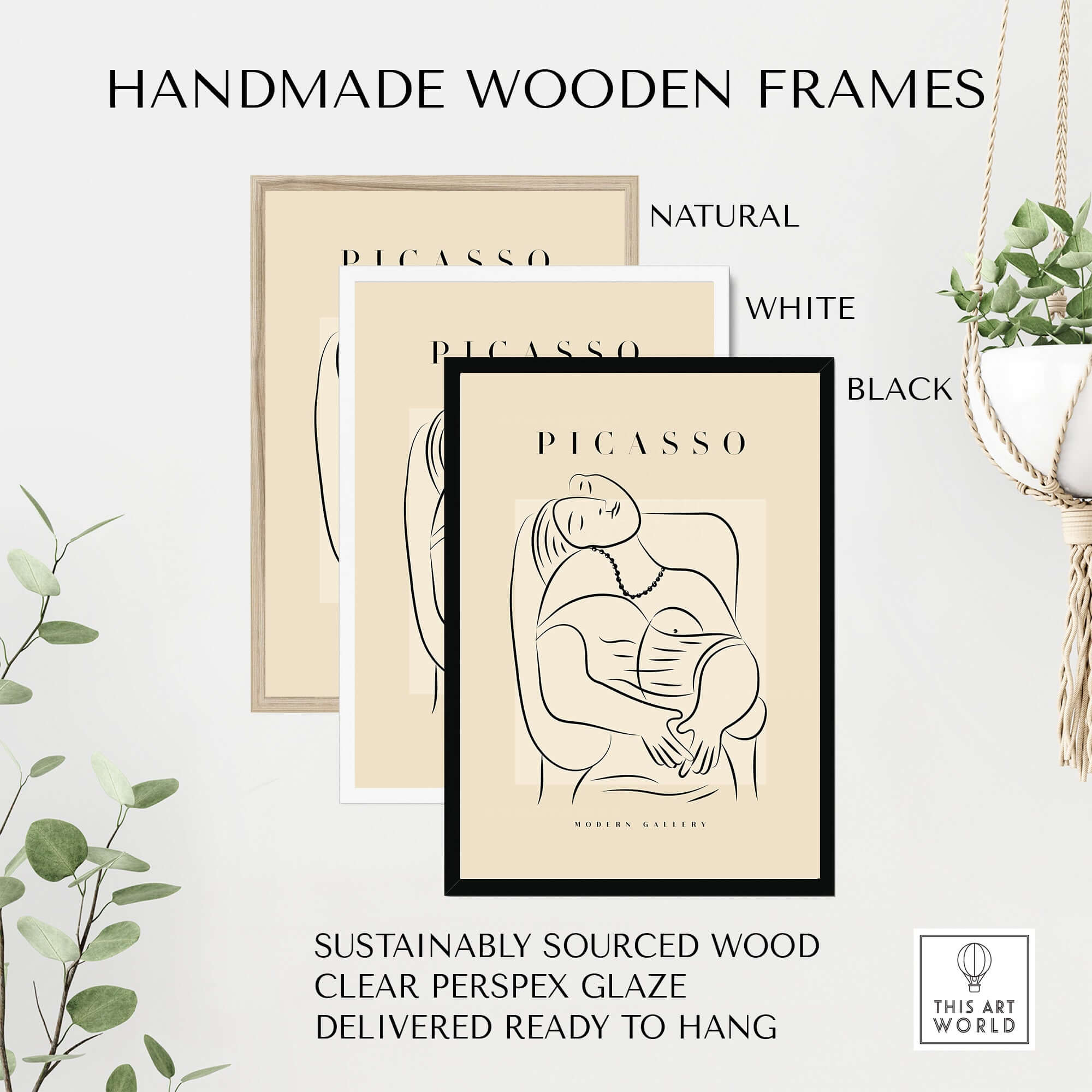 Picasso Reclining Woman Necklace Line Art Figure Poster Modern Gallery Wall Art in handmade wooden frames