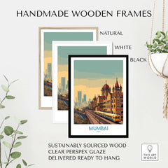Mumbai India Victorian Architecture Wall Art - Indian Cityscape Decor in handmade wooden frames.
