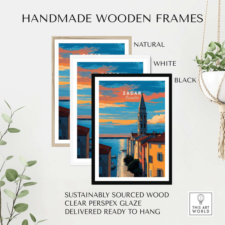 Zadar Poster - Dalmatian Coast Twilight View Print | Croatian Home Decor in handmade wooden frames.