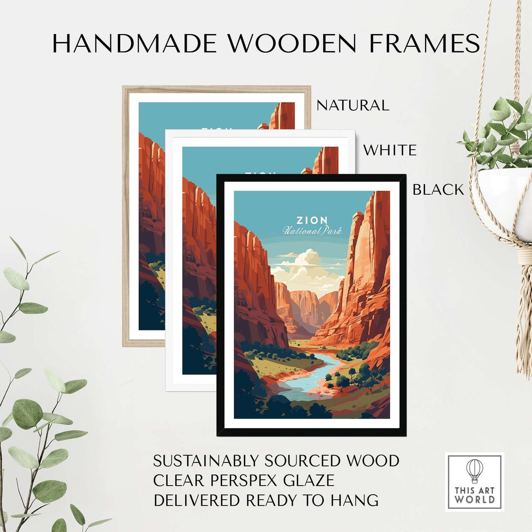 Zion NP Print | Southwest Home Wall Decor framed in natural, white, and black handmade wooden frames.