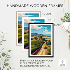 Paso Robles Farmhouse and Vines Print | California Wine Lover Wall Art in handmade wooden frames