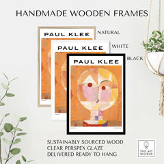 Paul Klee Senecio Head of Man Abstract Portrait Poster Art Print displayed in natural, white, and black handmade wooden frames.