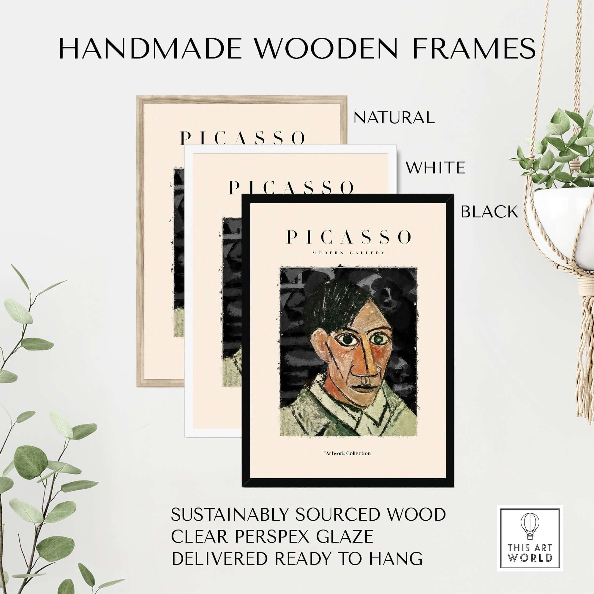 Handmade wooden frames for Picasso Man Portrait Cubist Style Art Print Modern Gallery Artwork Poster Wall Decor.