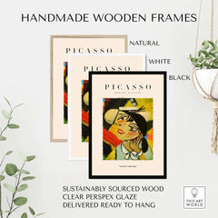 Handmade wooden frames for Picasso Smiling Woman Abstract Portrait Poster Cubist Style Artwork Print Modern Gallery.