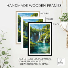 Plitvice Lakes National Park Art Print, European Nature Poster, Waterfall Wall Art in handmade wooden frames.
