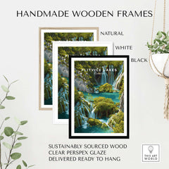 Plitvice Lakes Home Decor, Croatia National Park Poster, Natural Landscape Wall Art in handmade wooden frames